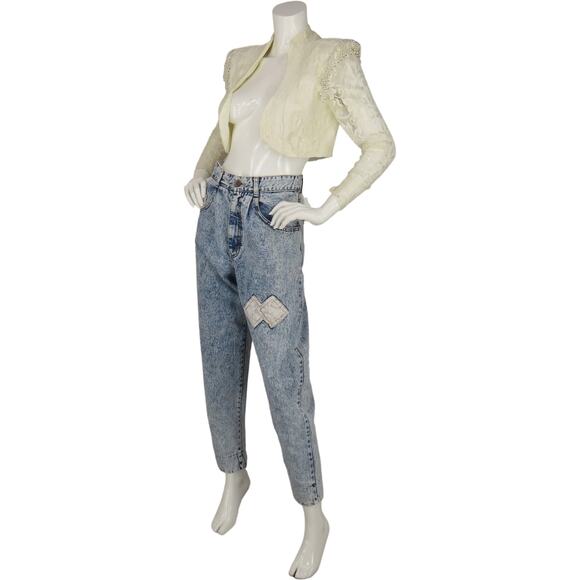 80s Vintage Acid Wash Mom Rocker Grunge High Waisted Glam Rock Denim Jeans 26 - Picture 5 of 11